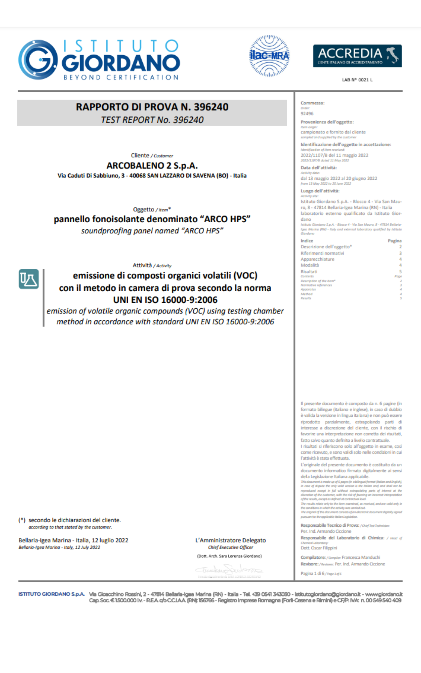 certificati arcoacustica iso
